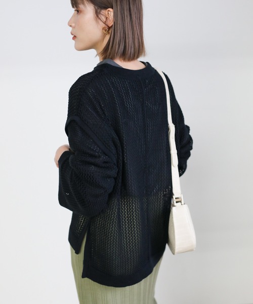 select MOCA(セレクトモカ)の「2021 SS クルーネックリンキングデザインメッシュトップス(Tシャツ/カットソー・レディース・ブラック/ライトグリーン/アイボリー/ラベンダー・FREE)」の6枚目の写真