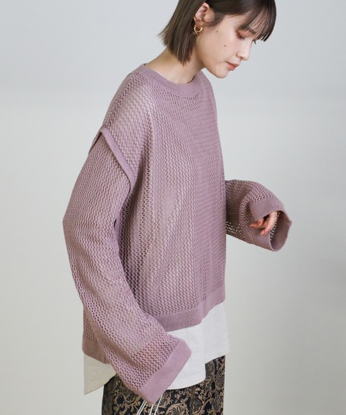 select MOCA(セレクトモカ)の「2021 SS クルーネックリンキングデザインメッシュトップス(Tシャツ/カットソー・レディース・ブラック/ライトグリーン/アイボリー/ラベンダー・FREE)」の12枚目の写真