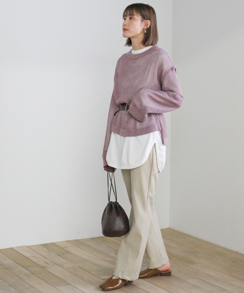 select MOCA(セレクトモカ)の「2021 SS クルーネックリンキングデザインメッシュトップス(Tシャツ/カットソー・レディース・ブラック/ライトグリーン/アイボリー/ラベンダー・FREE)」の13枚目の写真