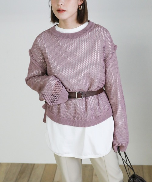 select MOCA(セレクトモカ)の「2021 SS クルーネックリンキングデザインメッシュトップス(Tシャツ/カットソー・レディース・ブラック/ライトグリーン/アイボリー/ラベンダー・FREE)」の14枚目の写真