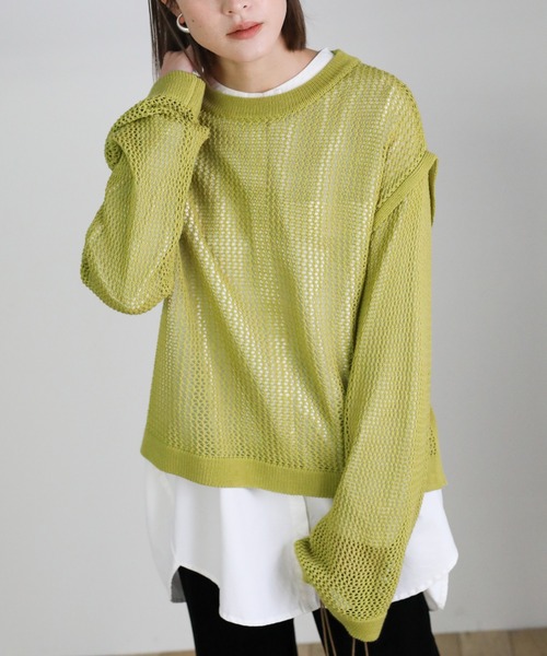 select MOCA(セレクトモカ)の「2021 SS クルーネックリンキングデザインメッシュトップス(Tシャツ/カットソー・レディース・ブラック/ライトグリーン/アイボリー/ラベンダー・FREE)」の19枚目の写真