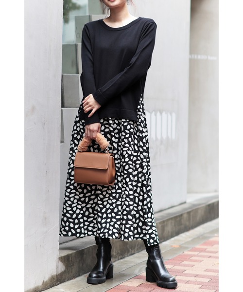 Bonjour Sagan ボンジュールサガン の レイヤード風 異素材ドッキングワンピース ワンピース Wear