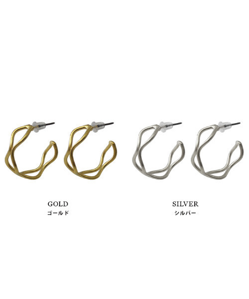 MODE ROBE(モードローブ)の「マットウェーブ フープピアス(ピアス(両耳用)・レディース・シルバー/ゴールド・FREE)」の8枚目の写真