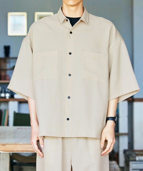 BARK MANHATTAN（バークマンハッタン）の「【セットアップ】テックリネン オーバーサイズ 半袖CPOシャツ レギュラカラーシャツ＆イージーシェフパンツ（セットアップ・メンズ・ブラック/ベージュ/ネイビー/モスグリーン/ブラウン系その他/ベージュ系その他/グレイッシュブルー・M/L）」の8枚目の写真