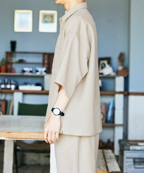 BARK MANHATTAN（バークマンハッタン）の「【セットアップ】テックリネン オーバーサイズ 半袖CPOシャツ レギュラカラーシャツ＆イージーシェフパンツ（セットアップ・メンズ・ブラック/ベージュ/ネイビー/モスグリーン/ブラウン系その他/ベージュ系その他/グレイッシュブルー・M/L）」の9枚目の写真