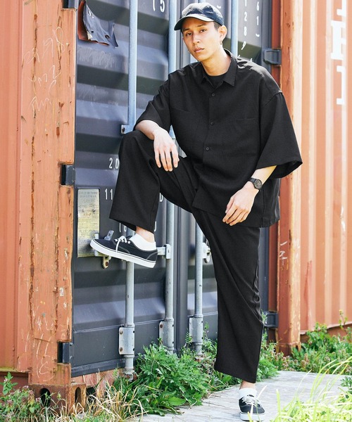 BARK MANHATTAN（バークマンハッタン）の「【セットアップ】テックリネン オーバーサイズ 半袖CPOシャツ レギュラカラーシャツ＆イージーシェフパンツ（セットアップ・メンズ・ブラック/ベージュ/ネイビー/モスグリーン/ブラウン系その他/ベージュ系その他/グレイッシュブルー・M/L）」の20枚目の写真