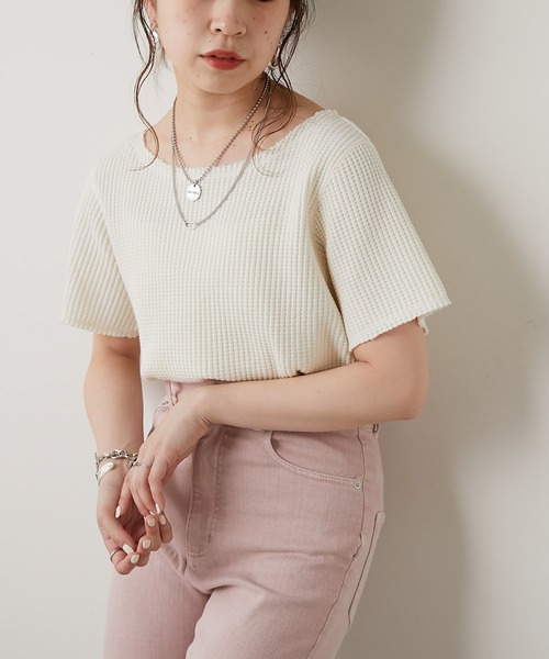 Chico(チコ)の「ダメージワッフルTシャツ(Tシャツ/カットソー・レディース・ホワイト/ブラック/グレー/ピンク・FREE)」の10枚目の写真