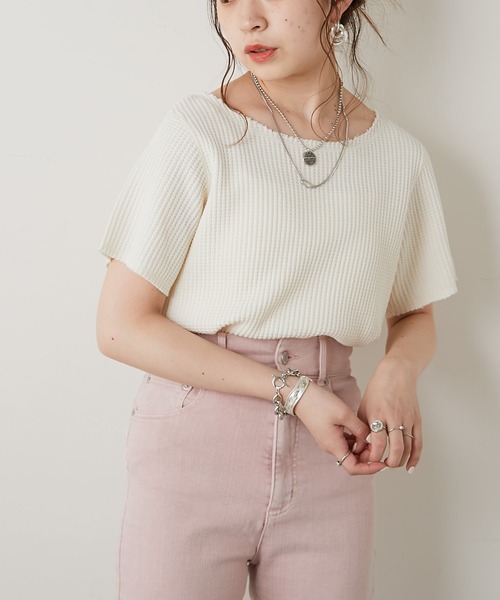 Chico(チコ)の「ダメージワッフルTシャツ(Tシャツ/カットソー・レディース・ホワイト/ブラック/グレー/ピンク・FREE)」の11枚目の写真