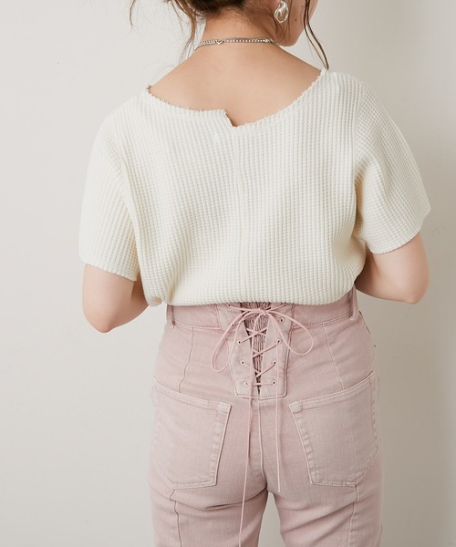 Chico(チコ)の「ダメージワッフルTシャツ(Tシャツ/カットソー・レディース・ホワイト/ブラック/グレー/ピンク・FREE)」の12枚目の写真