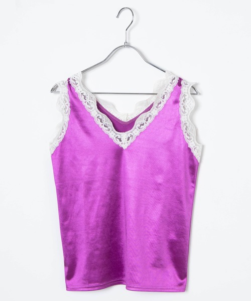 Romansual（ロマンシュアル）の「Romansual/レースサテンタンクトップ（タンクトップ・レディース・ブラック/パープル・FREE）」の6枚目の写真