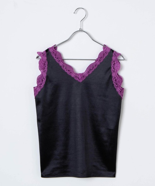 Romansual（ロマンシュアル）の「Romansual/レースサテンタンクトップ（タンクトップ・レディース・ブラック/パープル・FREE）」の5枚目の写真