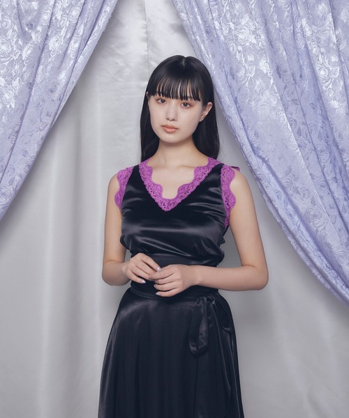 Romansual（ロマンシュアル）の「Romansual/レースサテンタンクトップ（タンクトップ・レディース・ブラック/パープル・FREE）」の10枚目の写真