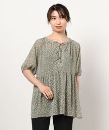 ehka sopo | 小花柄レースアップチュニック(シャツ/ブラウス)