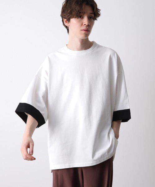 JUNRED（ジュンレッド）の「ロールアップワイドTEE（Tシャツ/カットソー・メンズ・ホワイト/チャコールグレー・M/L）」の2枚目の写真
