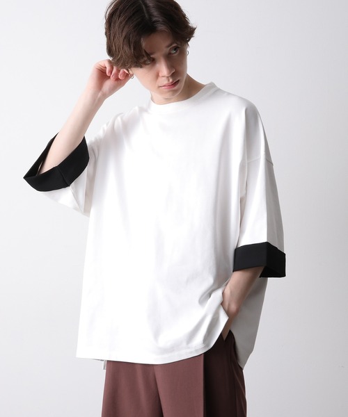 JUNRED（ジュンレッド）の「ロールアップワイドTEE（Tシャツ/カットソー・メンズ・ホワイト/チャコールグレー・M/L）」の4枚目の写真