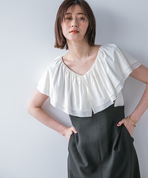 ブラウス シャツ シアーラッフルノースリーブブラウス レディース trim_ofnls_itemfb0e2616d96211e