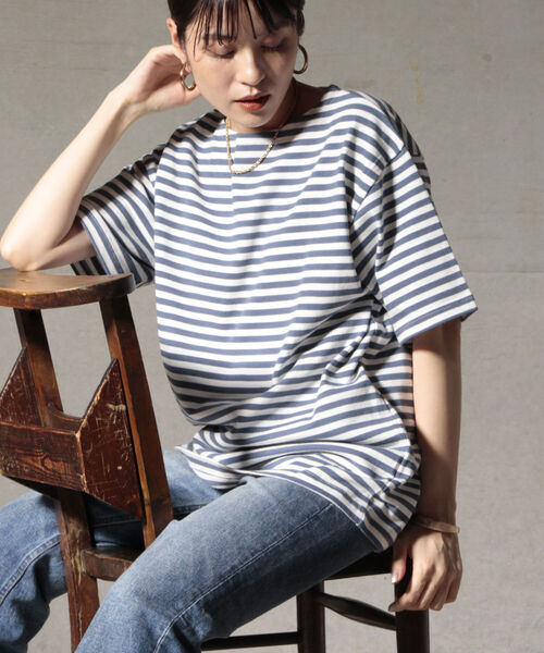 NOLLEY'S goodman(ノーリーズグッドマン)の「バスクボーダー ビッグTシャツ (※ユニセックスで着用可)(Tシャツ/カットソー・メンズ・ブルー系その他/ホワイト系その他/ホワイト系その他2/ホワイト系その他3・SMALL/MEDIUM/LARGE)」の7枚目の写真