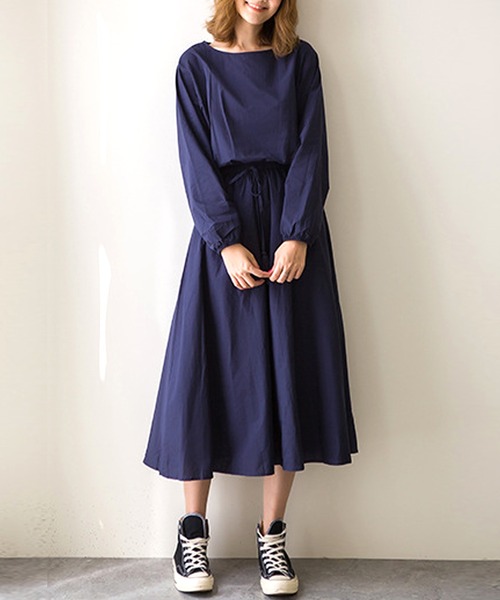 Amulet(アミュレット)の「無地長袖ワンピース(ワンピース・レディース・ブラック/ベージュ/ネイビー/オレンジ・M/L/XL)」の4枚目の写真