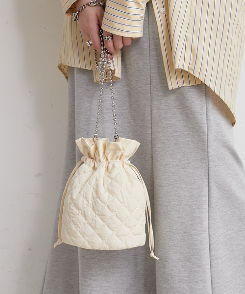 CIAOPANIC TYPY（チャオパニックティピー）の「キルティング巾着ショルダー（ショルダーバッグ・レディース・ブラック/カーキ/オレンジ/ブラウン/アイボリー/グレイッシュベージュ/グリーン・ONE SIZE）」の21枚目の写真