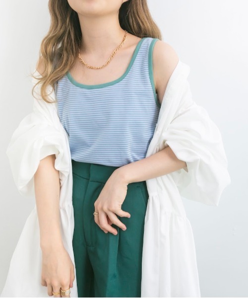 nemne store(ネンネストア)の「チョコミントアイスと配色ボーダータンクトップ(タンクトップ・レディース・パープル/オフホワイト/ミント・F)」の22枚目の写真