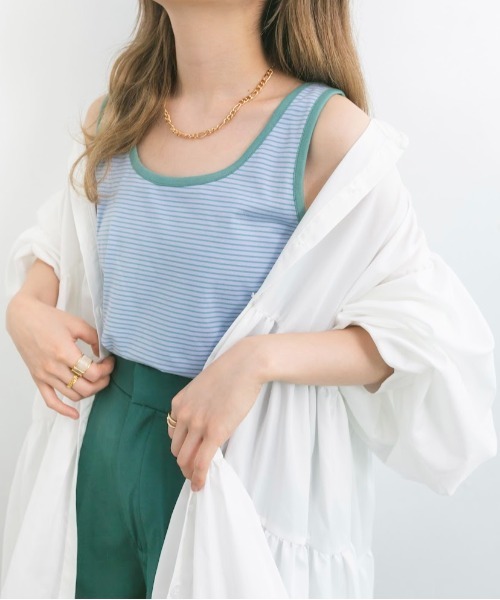 nemne store(ネンネストア)の「チョコミントアイスと配色ボーダータンクトップ(タンクトップ・レディース・パープル/オフホワイト/ミント・F)」の16枚目の写真