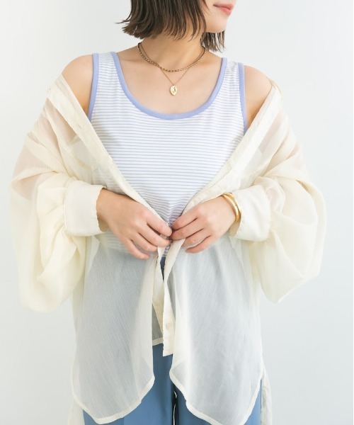 nemne store(ネンネストア)の「チョコミントアイスと配色ボーダータンクトップ(タンクトップ・レディース・パープル/オフホワイト/ミント・F)」の5枚目の写真