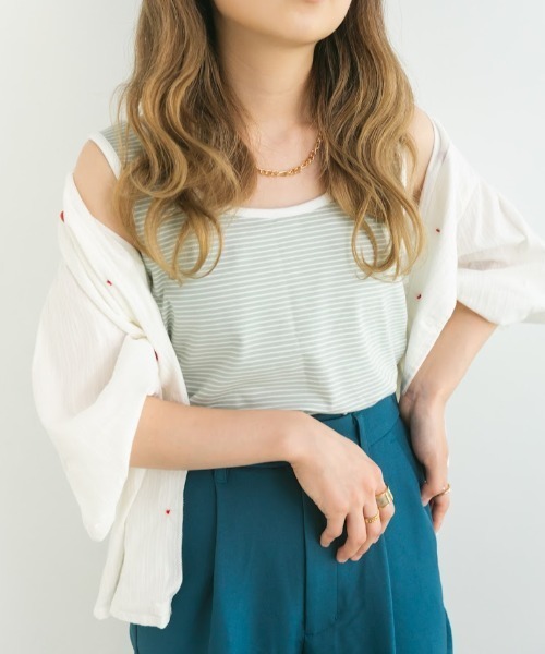 nemne store(ネンネストア)の「チョコミントアイスと配色ボーダータンクトップ(タンクトップ・レディース・パープル/オフホワイト/ミント・F)」の9枚目の写真
