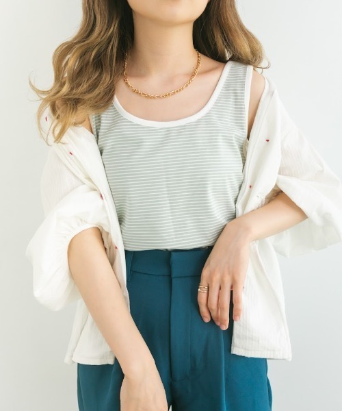 nemne store(ネンネストア)の「チョコミントアイスと配色ボーダータンクトップ(タンクトップ・レディース・パープル/オフホワイト/ミント・F)」の7枚目の写真