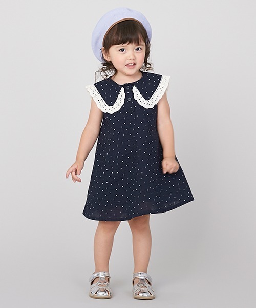 petit main(プティマイン)の「BIG衿ワンピース(ワンピース・キッズ・ネイビー/アイボリー・80cm/90cm/110cm/120cm/130cm/100cm)」の2枚目の写真