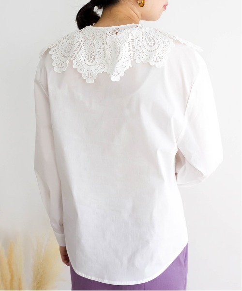 RANDA（ランダ）の「レース付け襟付きバンドカラーブラウス（シャツ/ブラウス・レディース・ベージュ/ブラック/ホワイト・FREE）」の4枚目の写真