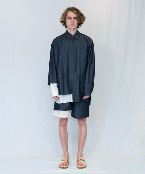 Wizzard（ウィザード）の「Wizzard ウィザード / DOCKING FLIP SHIRTS ドッキングフリップビッグシルエットシャツ / WSH22-001（シャツ/ブラウス・メンズ・ブルー系その他/イエロー系その他/インディゴブルー・3/1/2）」の4枚目の写真