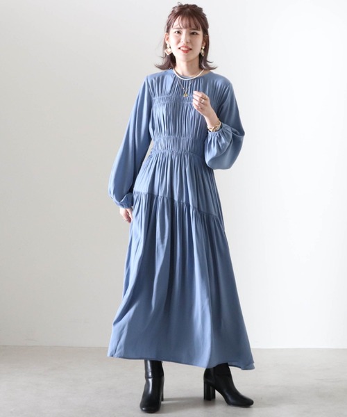 Cheek(チーク)の「シャーリングティアードワンピース(ワンピース・レディース・チャコールグレー/ピンク/ブルー・MEDIUM)」の1枚目の写真