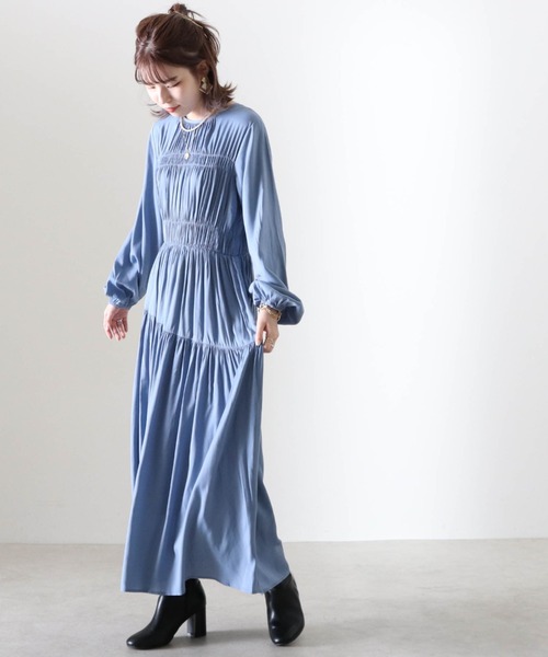 Cheek(チーク)の「シャーリングティアードワンピース(ワンピース・レディース・チャコールグレー/ピンク/ブルー・MEDIUM)」の13枚目の写真