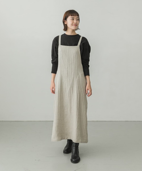 かぐれ（カグレ）の「リネンウールエプロンワンピース（ワンピース