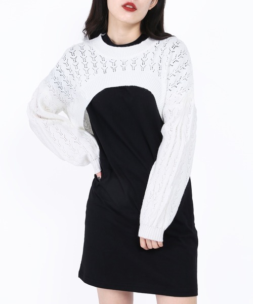 WC（ダブル シー）の「かぎ編みショートニット（ニット/セーター・レディース・ホワイト/ブラック・FREE）」の8枚目の写真