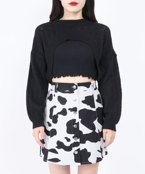 WC（ダブル シー）の「かぎ編みショートニット（ニット/セーター・レディース・ホワイト/ブラック・FREE）」の7枚目の写真