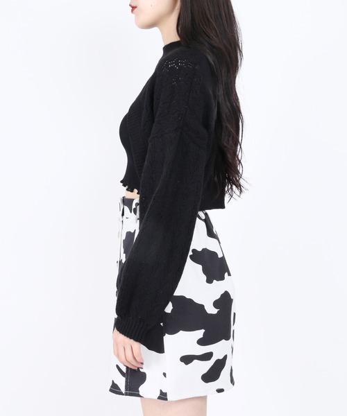 WC（ダブル シー）の「かぎ編みショートニット（ニット/セーター・レディース・ホワイト/ブラック・FREE）」の6枚目の写真