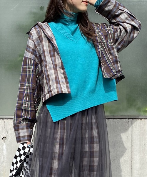 AS KNOW AS PINKY（アズノゥアズピンキー）の「チェックまとうボタンシャツ（シャツ/ブラウス・レディース・ブラウン系/グリーン系/レッド系・FREE）」の7枚目の写真