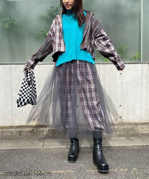 AS KNOW AS PINKY（アズノゥアズピンキー）の「チェックまとうボタンシャツ（シャツ/ブラウス・レディース・ブラウン系/グリーン系/レッド系・FREE）」の4枚目の写真