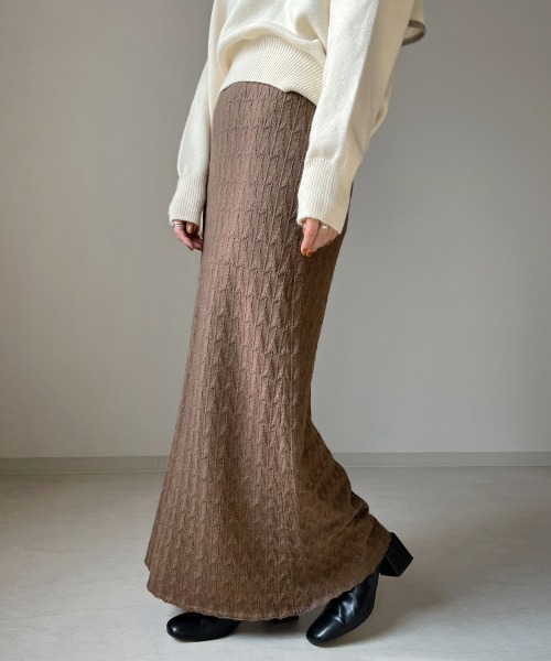 Bab（バブ）の「★柄編みニットスカート（スカート・レディース・ベージュ/ブラウン/ピンクベージュ・FREE）」の2枚目の写真