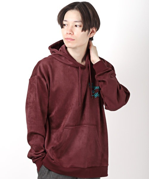 LUXSTYLE（ラグスタイル）の「ポンチスウェード刺繍長袖パーカー（パーカー・メンズ・グレイッシュベージュ/スミクロ/マルーン・L/M）」の3枚目の写真