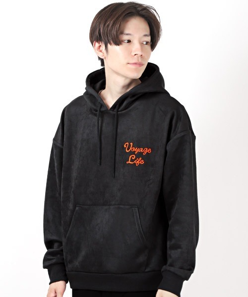 LUXSTYLE（ラグスタイル）の「ポンチスウェード刺繍長袖パーカー（パーカー・メンズ・グレイッシュベージュ/スミクロ/マルーン・L/M）」の2枚目の写真