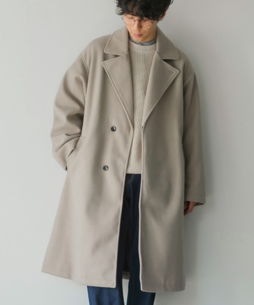 improves(インプローブス)の「ストレッチ メルトン ルーズシルエット ロング チェスターコート(チェスターコート・メンズ・グレイッシュベージュ/ブラック/モカ・LARGE/MEDIUM)」の1枚目の写真