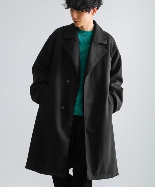 improves(インプローブス)の「ストレッチ メルトン ルーズシルエット ロング チェスターコート(チェスターコート・メンズ・グレイッシュベージュ/ブラック/モカ・LARGE/MEDIUM)」の2枚目の写真