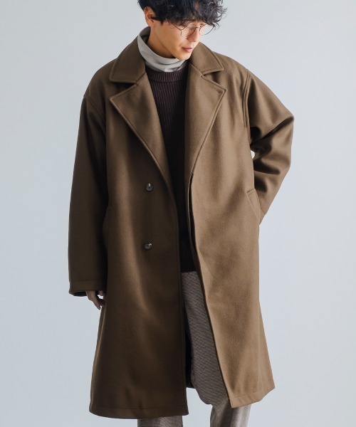 improves(インプローブス)の「ストレッチ メルトン ルーズシルエット ロング チェスターコート(チェスターコート・メンズ・グレイッシュベージュ/ブラック/モカ・LARGE/MEDIUM)」の3枚目の写真