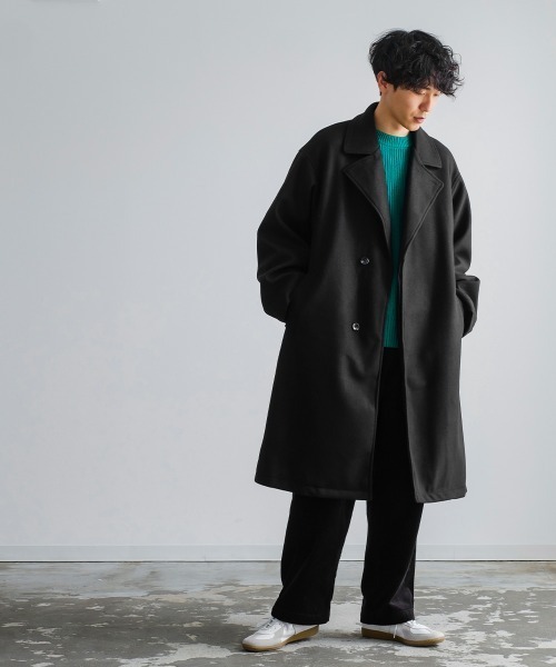 improves(インプローブス)の「ストレッチ メルトン ルーズシルエット ロング チェスターコート(チェスターコート・メンズ・グレイッシュベージュ/ブラック/モカ・LARGE/MEDIUM)」の14枚目の写真