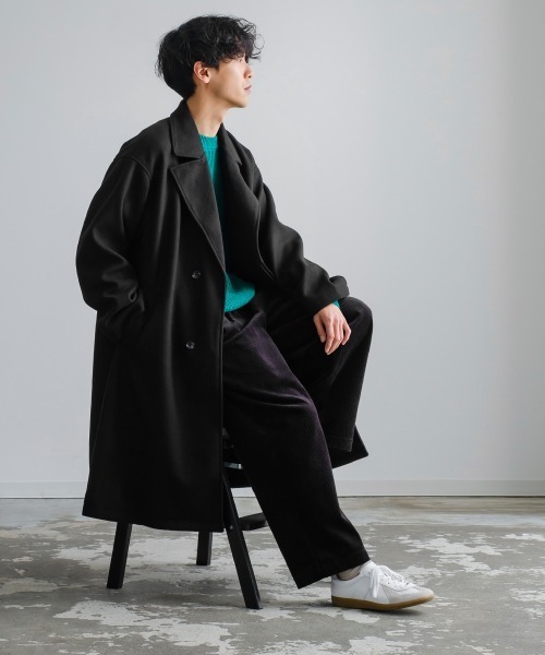 improves(インプローブス)の「ストレッチ メルトン ルーズシルエット ロング チェスターコート(チェスターコート・メンズ・グレイッシュベージュ/ブラック/モカ・LARGE/MEDIUM)」の4枚目の写真