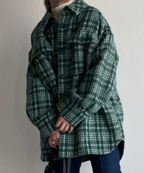 w closet（ダブルクローゼット）の「チェックBIGシャツはおり（その他アウター・レディース・ベージュ/グリーン・FREE）」の8枚目の写真