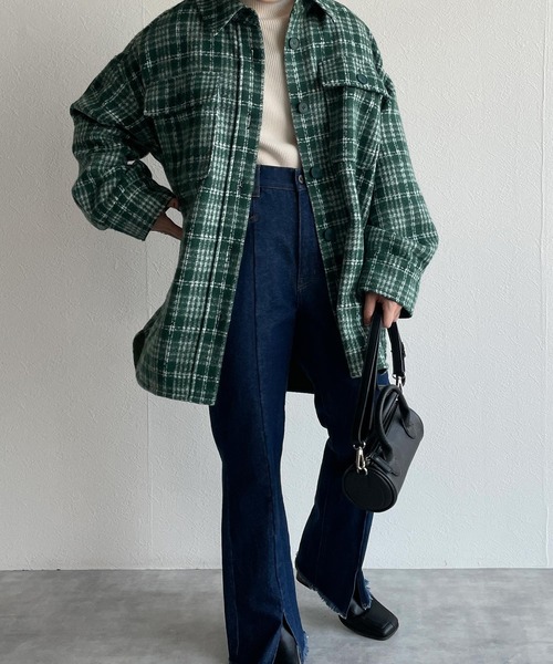 w closet（ダブルクローゼット）の「チェックBIGシャツはおり（その他アウター・レディース・ベージュ/グリーン・FREE）」の11枚目の写真