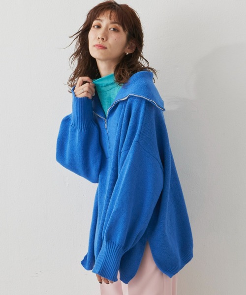 Auntie Rosa Holiday（アンティローザホリデー）の「ハーフZIPオーバーサイズニットプルオーバー（ニット/セーター・レディース・オフホワイト/オレンジ/ブルー・FREE）」の6枚目の写真